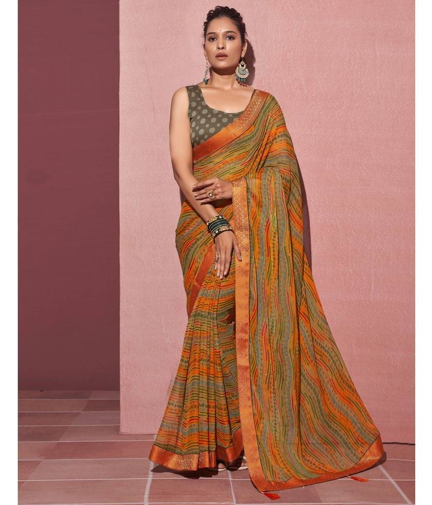     			Samah Chiffon Printed Saree With Unstitched Blouse Piece ( Orange )