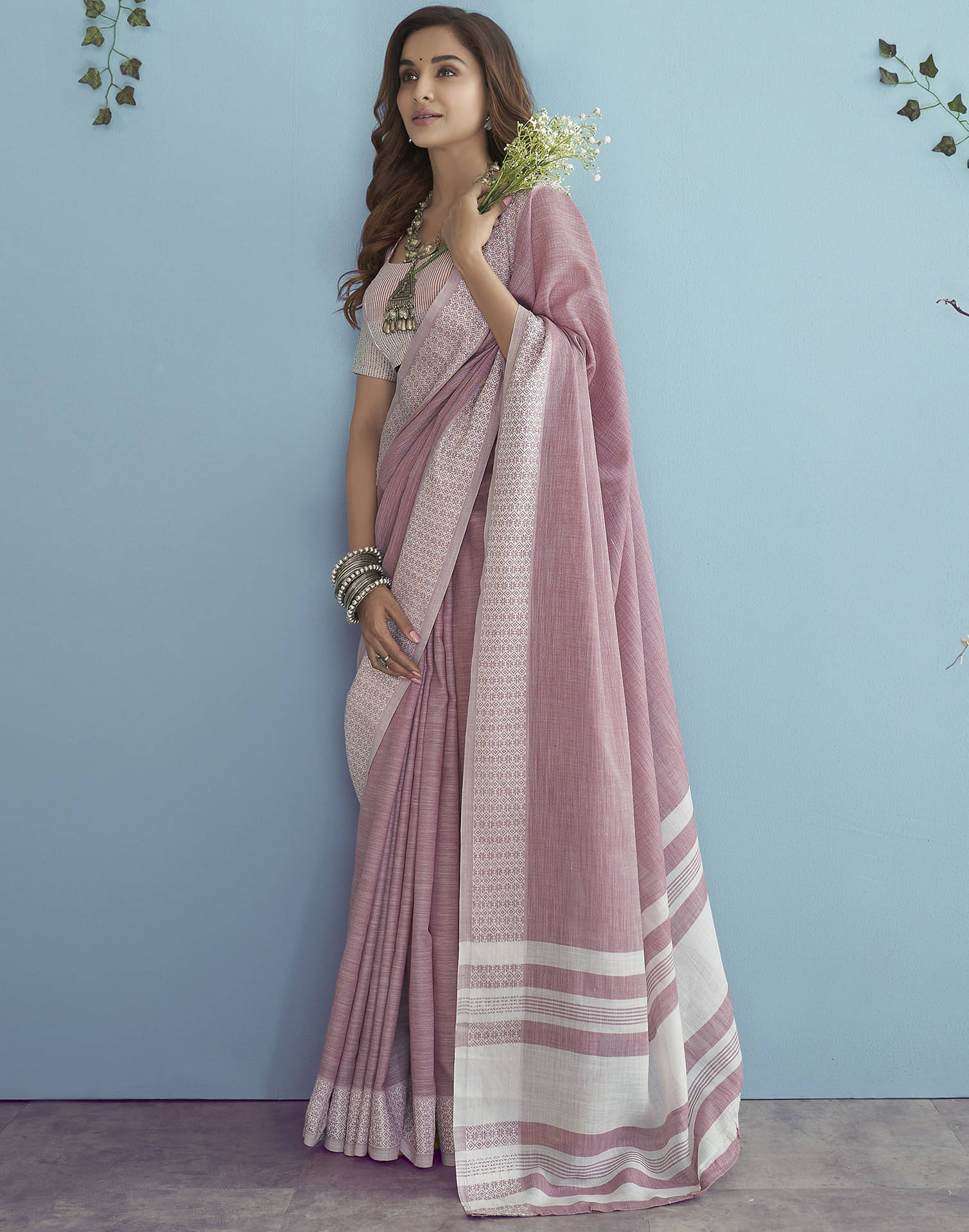     			Samah Cotton Woven Saree With Unstitched Blouse Piece ( Pink )