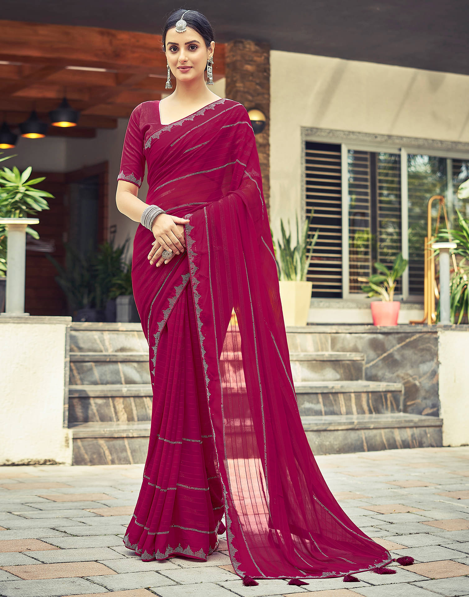 Samah Georgette Embellished Saree With Unstitched Blouse Piece ( Pink ) Samah Georgette Embellished Saree With Unstitched Blouse Piece ( Pink )