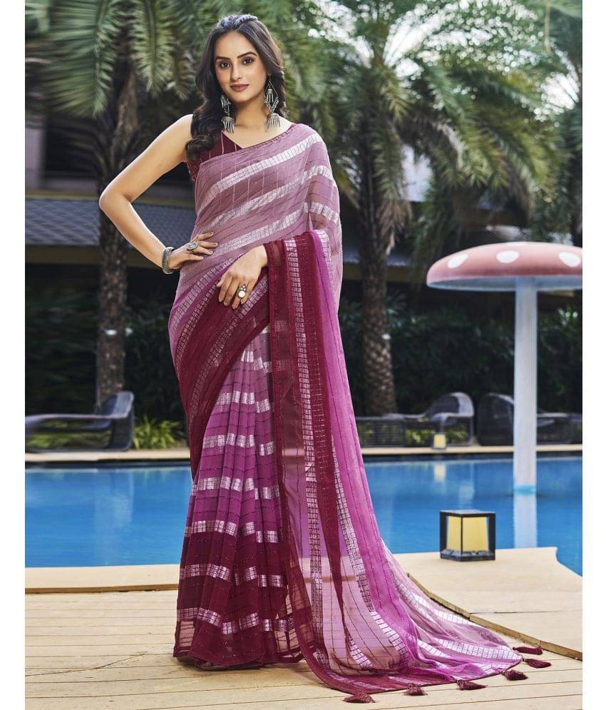     			Samah Georgette Embellished Saree With Unstitched Blouse Piece ( Pink )