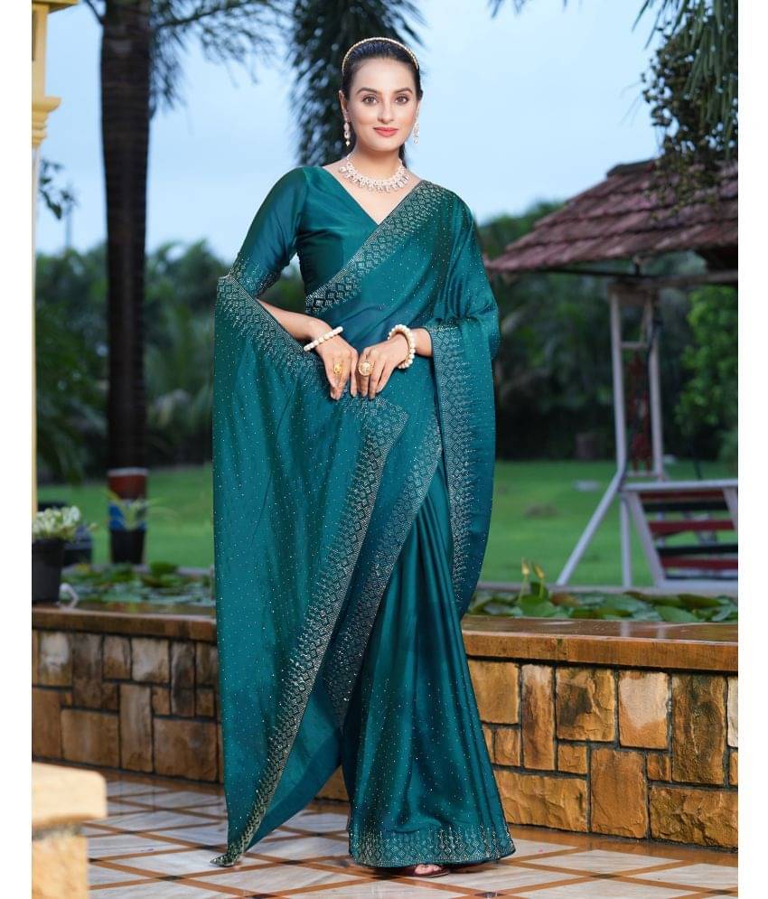     			Samah Georgette Embellished Saree With Unstitched Blouse Piece ( Teal )