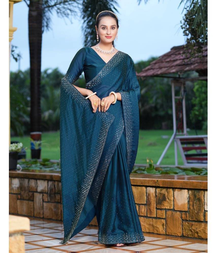 Samah Georgette Embellished Saree With Unstitched Blouse Piece ( Navy Blue ) Samah Georgette Embellished Saree With Unstitched Blouse Piece ( Navy Blue )