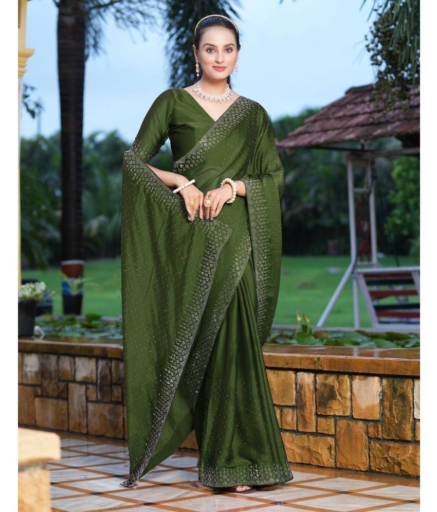 Samah Georgette Embellished Saree With Unstitched Blouse Piece ( Olive ) Samah Georgette Embellished Saree With Unstitched Blouse Piece ( Olive )