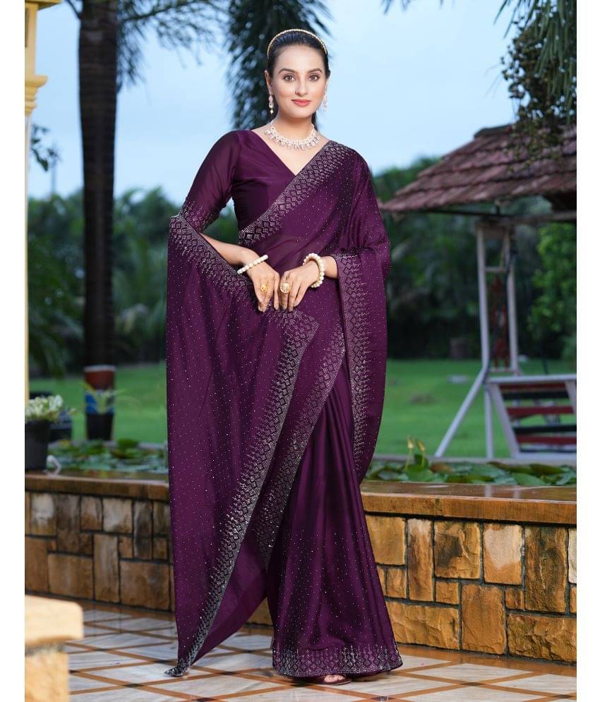    			Samah Georgette Embellished Saree With Unstitched Blouse Piece ( Maroon )