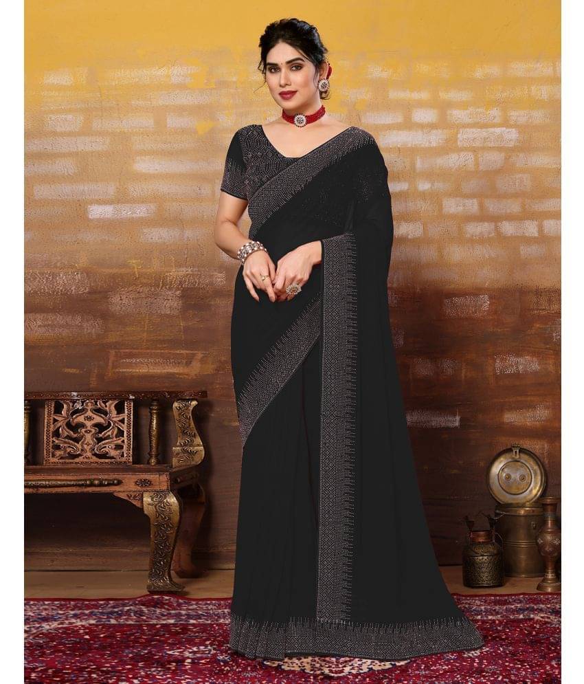 Samah Georgette Embellished Saree With Unstitched Blouse Piece ( Black ) Samah Georgette Embellished Saree With Unstitched Blouse Piece ( Black )