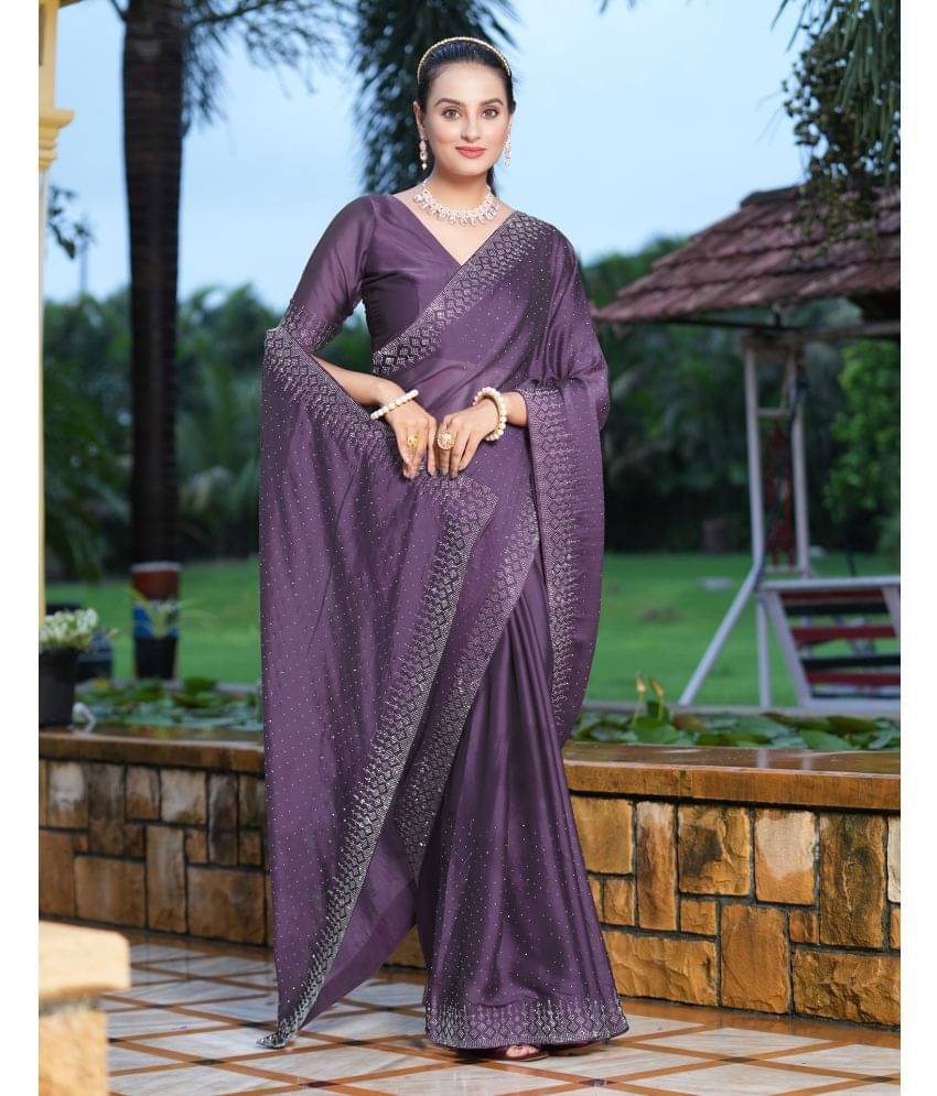 Samah Georgette Embellished Saree With Unstitched Blouse Piece ( Purple ) Samah Georgette Embellished Saree With Unstitched Blouse Piece ( Purple )