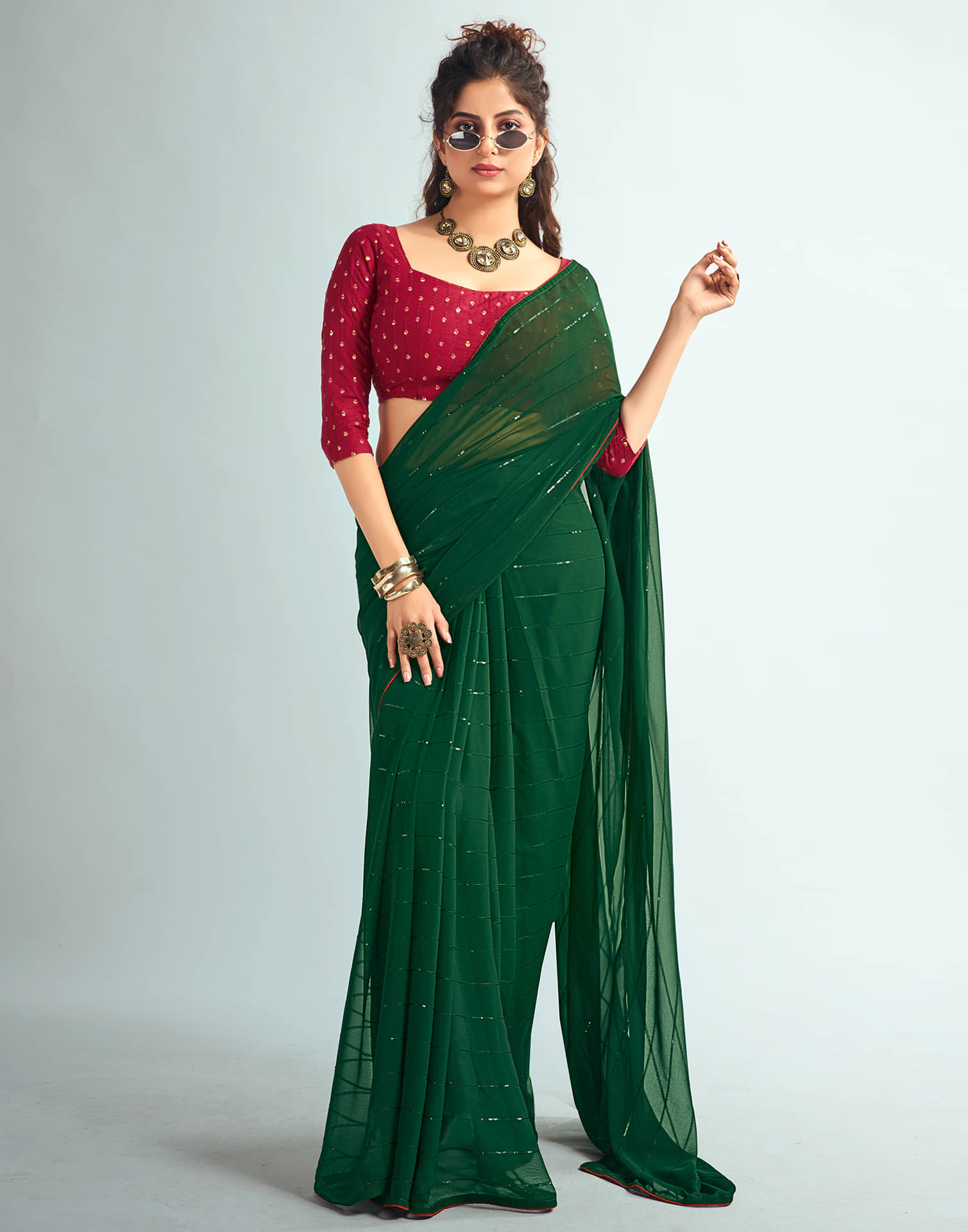 Samah Georgette Embellished Saree With Unstitched Blouse Piece ( Mint Green ) Samah Georgette Embellished Saree With Unstitched Blouse Piece ( Mint Green )