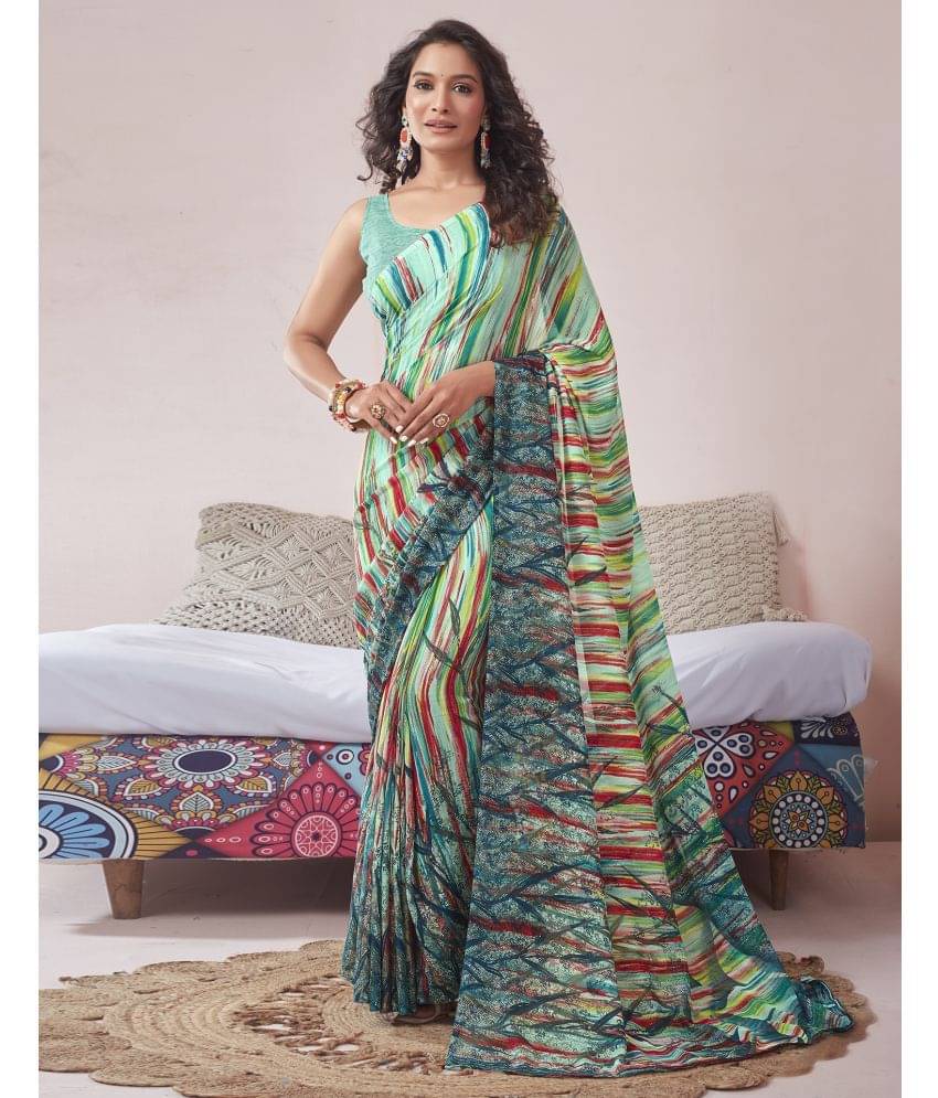     			Samah Georgette Printed Saree With Unstitched Blouse Piece ( Multicolour )