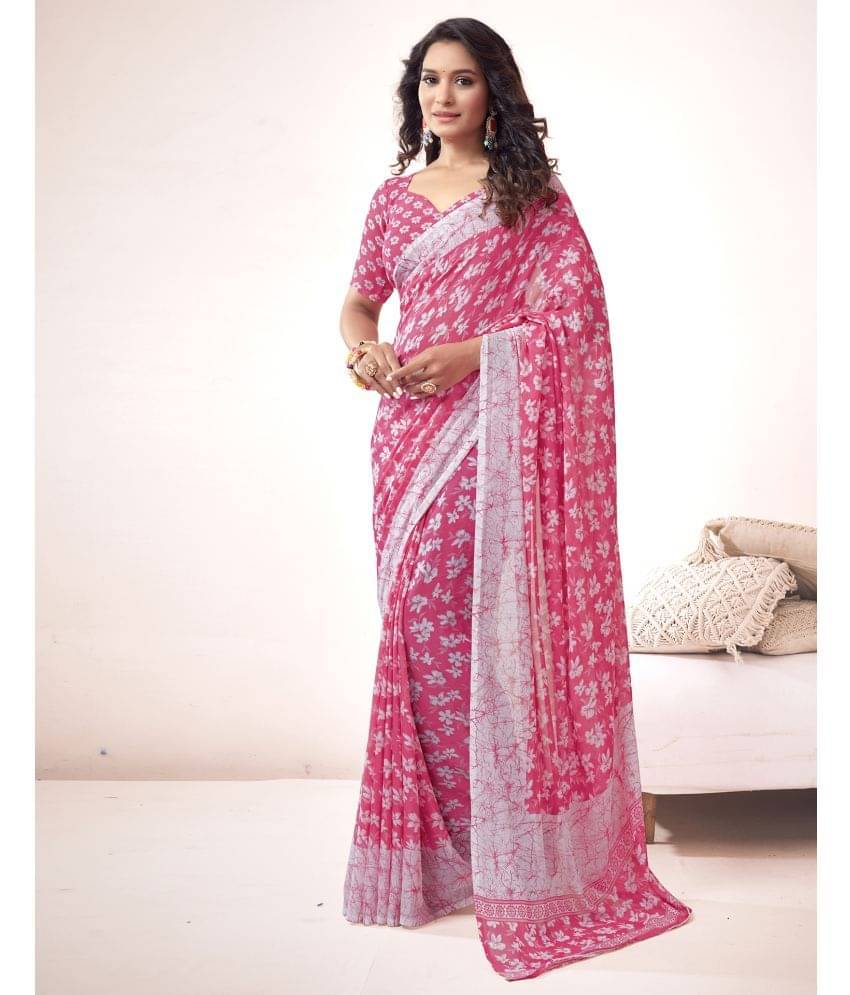 Samah Georgette Printed Saree With Unstitched Blouse Piece ( Pink ) Samah Georgette Printed Saree With Unstitched Blouse Piece ( Pink )