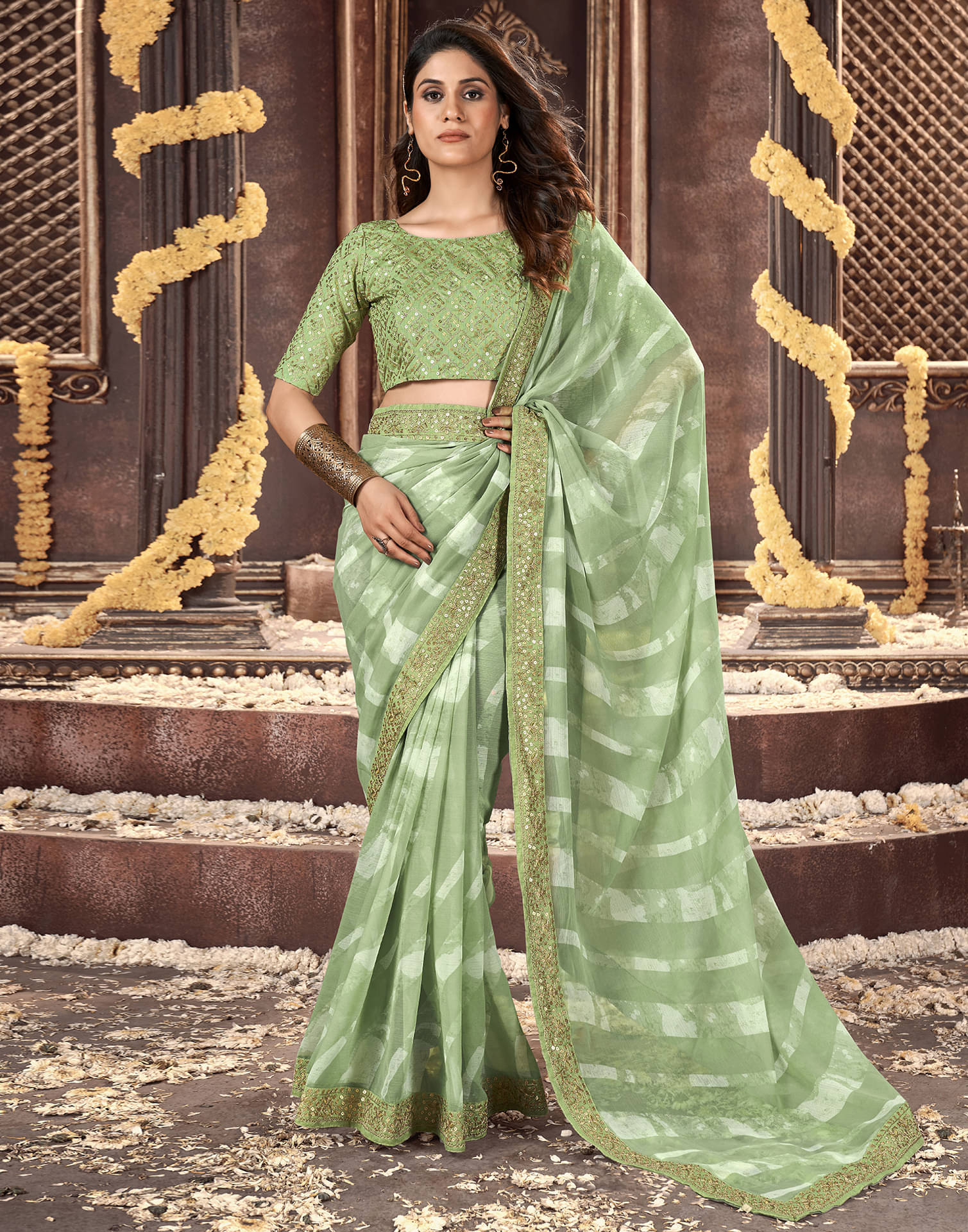 Samah Georgette Printed Saree With Unstitched Blouse Piece ( Mint Green ) Samah Georgette Printed Saree With Unstitched Blouse Piece ( Mint Green )