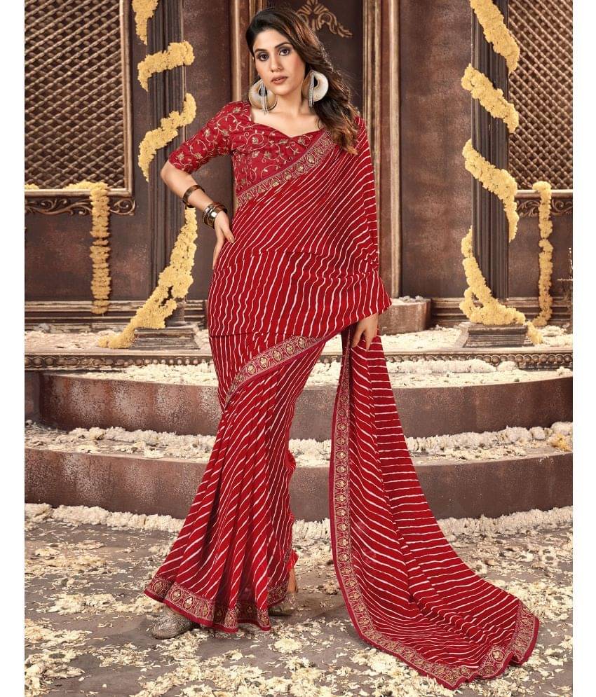     			Samah Georgette Printed Saree With Unstitched Blouse Piece ( Red )