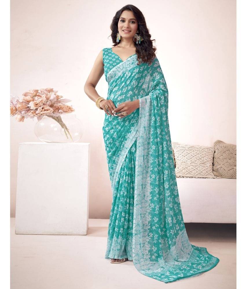 Samah Georgette Printed Saree With Unstitched Blouse Piece ( Blue ) Samah Georgette Printed Saree With Unstitched Blouse Piece ( Blue )