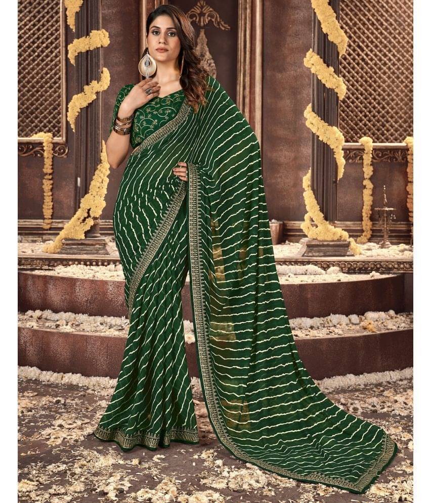 Samah Georgette Printed Saree With Unstitched Blouse Piece ( Green )     			Samah Georgette Printed Saree With Unstitched Blouse Piece ( Green )