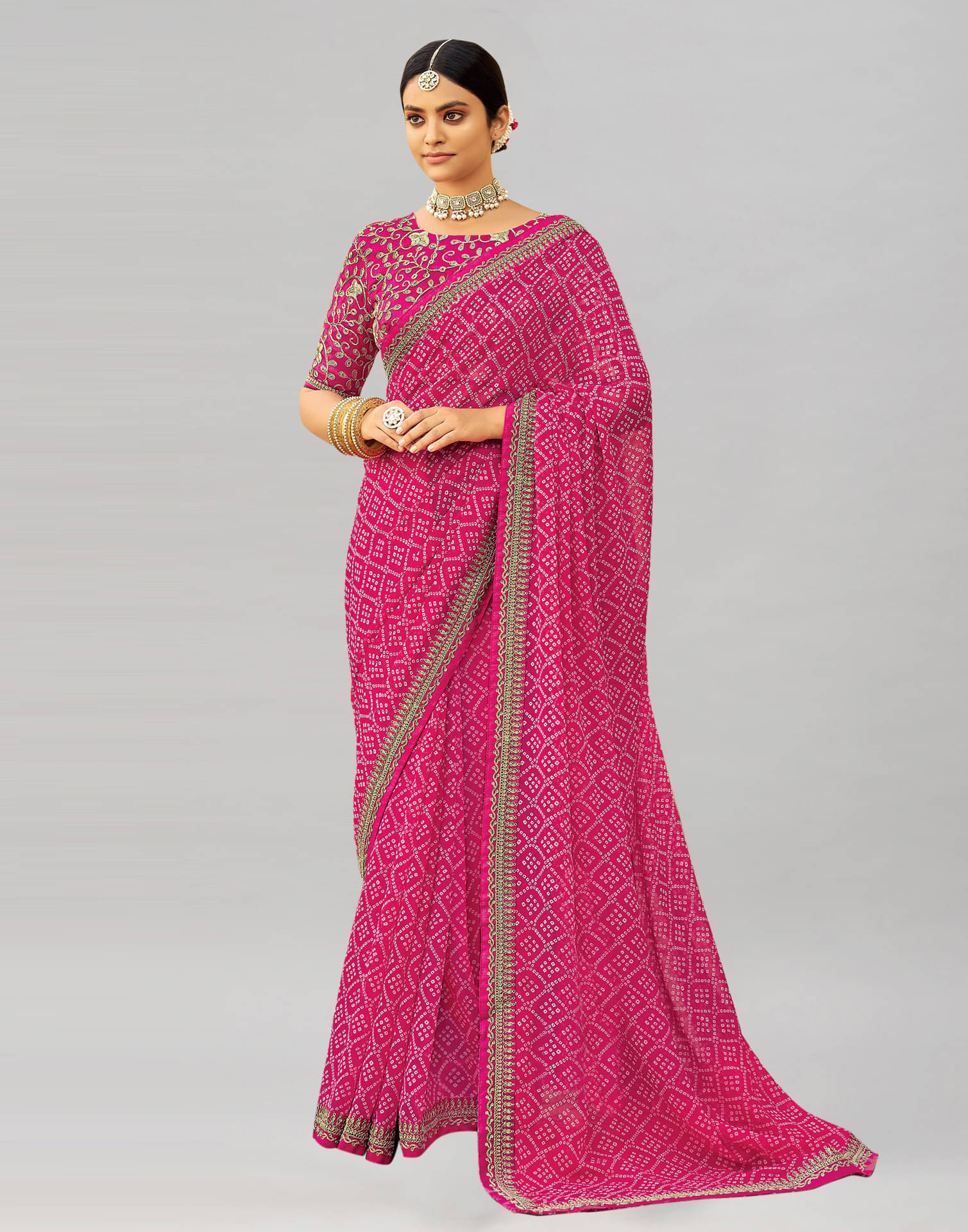 Samah Georgette Printed Saree With Unstitched Blouse Piece ( Pink ) Samah Georgette Printed Saree With Unstitched Blouse Piece ( Pink )