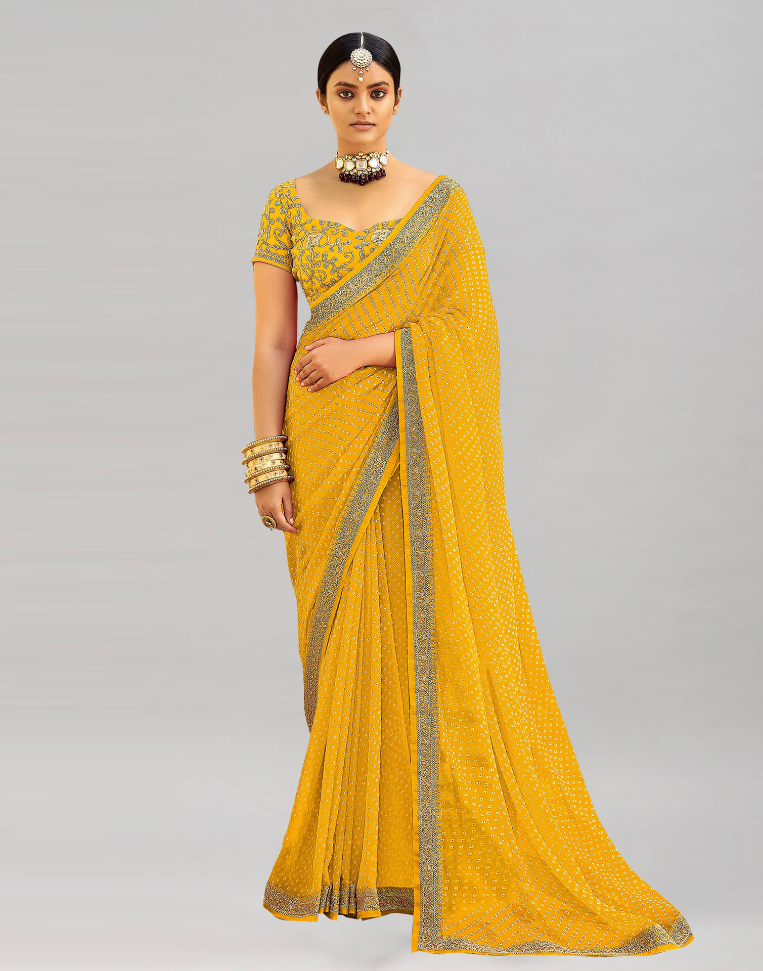Samah Georgette Printed Saree With Unstitched Blouse Piece ( Yellow ) Samah Georgette Printed Saree With Unstitched Blouse Piece ( Yellow )