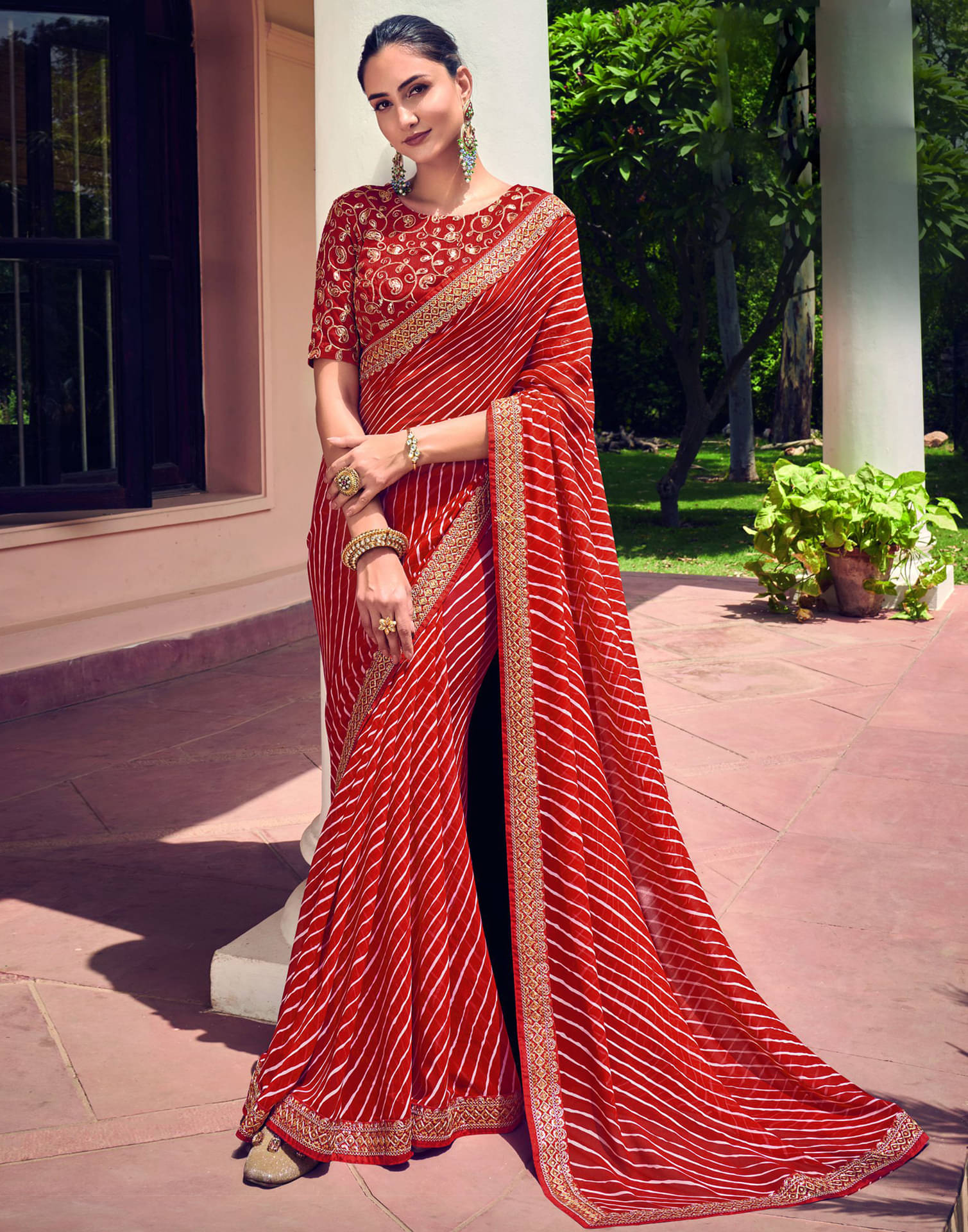 Samah Georgette Printed Saree With Unstitched Blouse Piece ( Red ) Samah Georgette Printed Saree With Unstitched Blouse Piece ( Red )