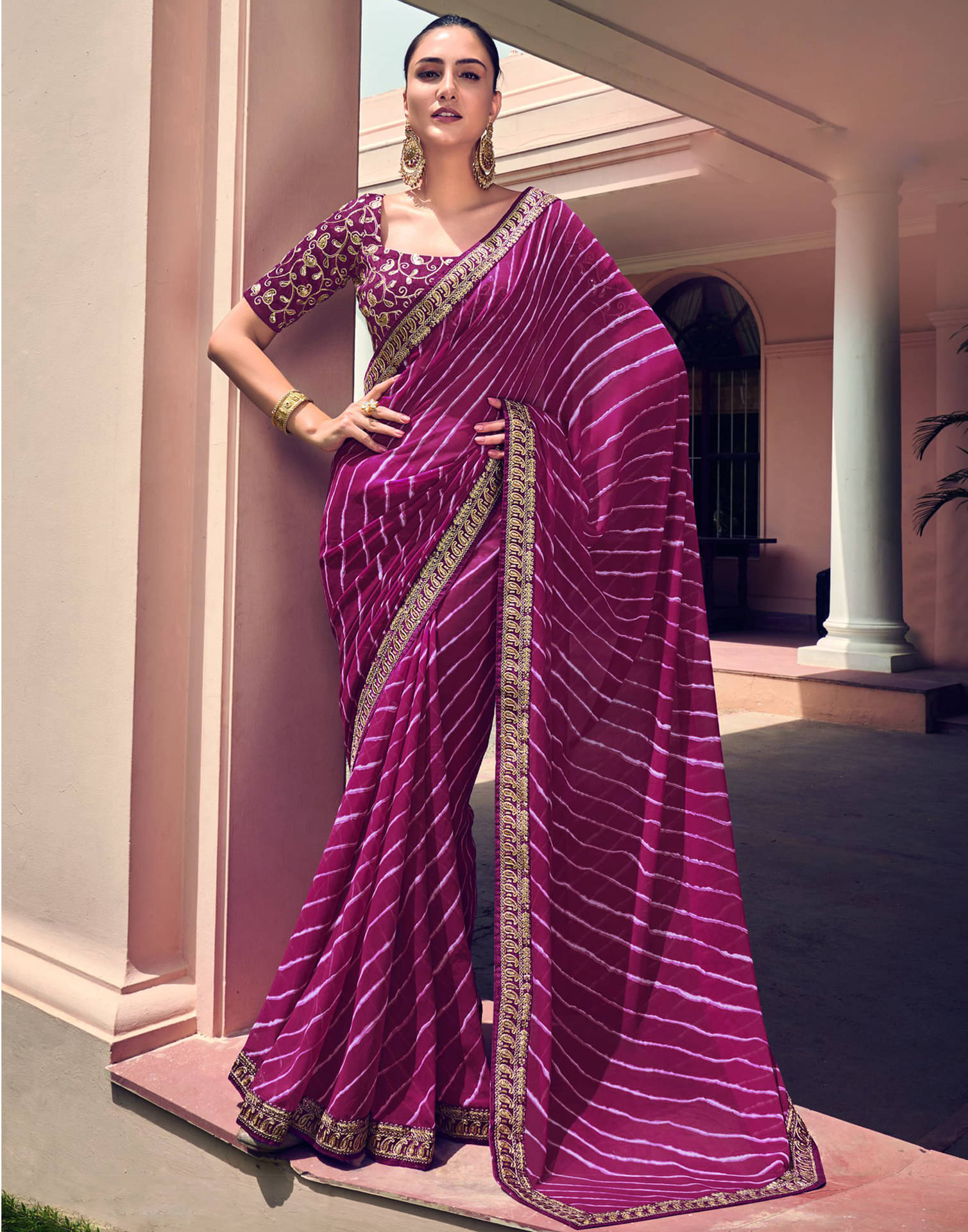 Samah Georgette Printed Saree With Unstitched Blouse Piece ( Purple ) Samah Georgette Printed Saree With Unstitched Blouse Piece ( Purple )