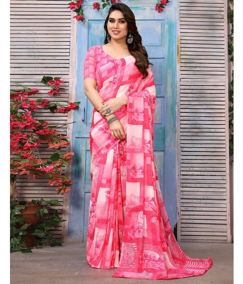 Samah Georgette Printed Saree With Unstitched Blouse Piece ( Pink ) Samah Georgette Printed Saree With Unstitched Blouse Piece ( Pink )