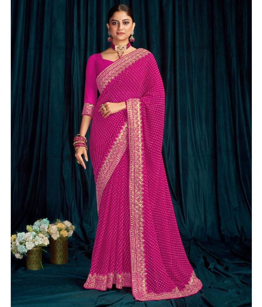 Samah Georgette Printed Saree With Unstitched Blouse Piece ( Pink ) Samah Georgette Printed Saree With Unstitched Blouse Piece ( Pink )