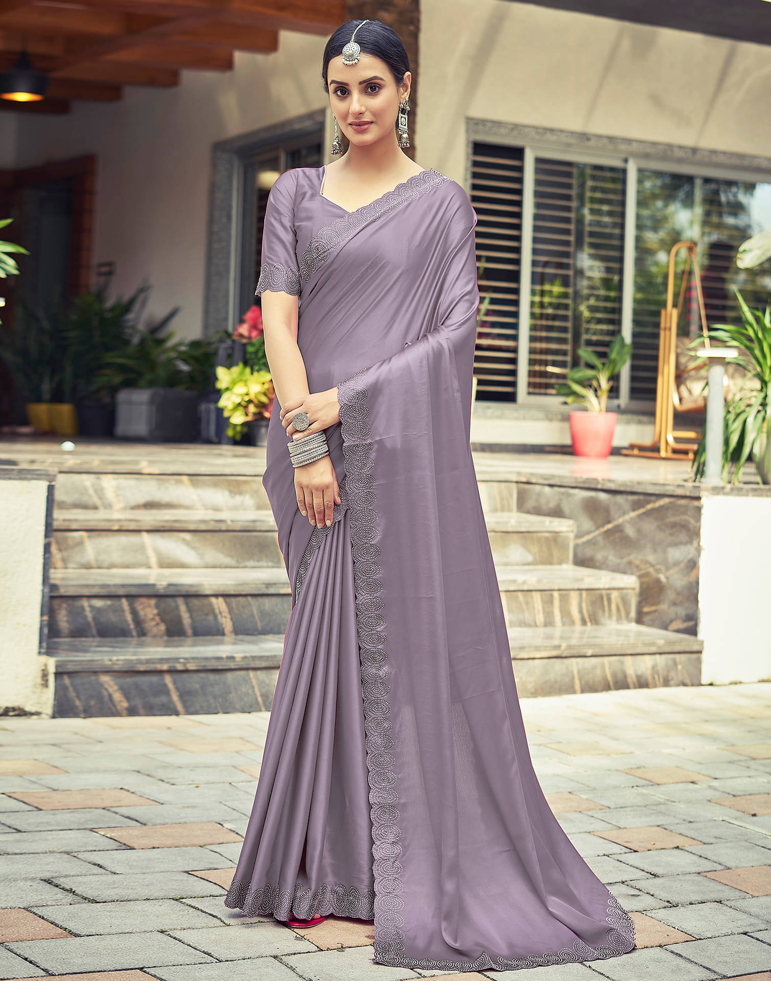     			Samah Satin Solid Saree With Unstitched Blouse Piece ( Grey )