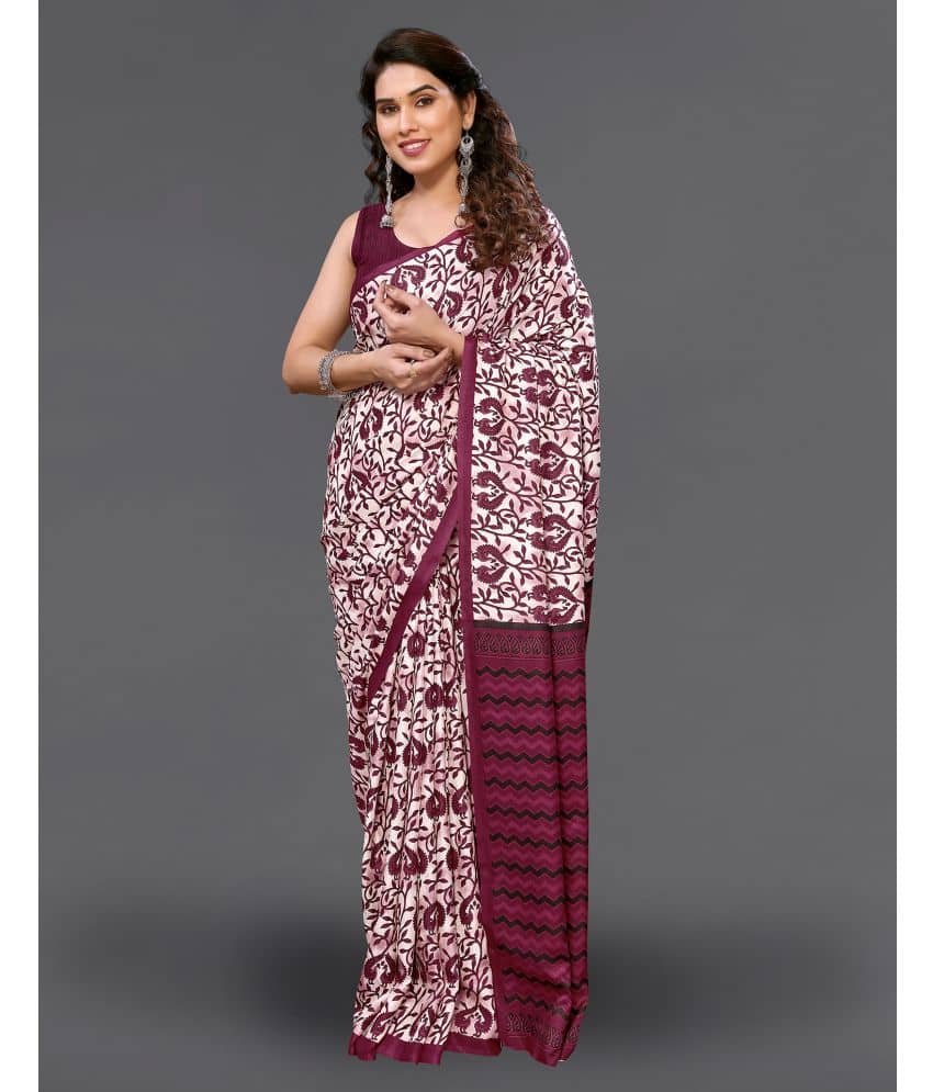 Samah Silk Blend Printed Saree With Unstitched Blouse Piece ( White ) - Sarees | Buy online on ZillyBuy