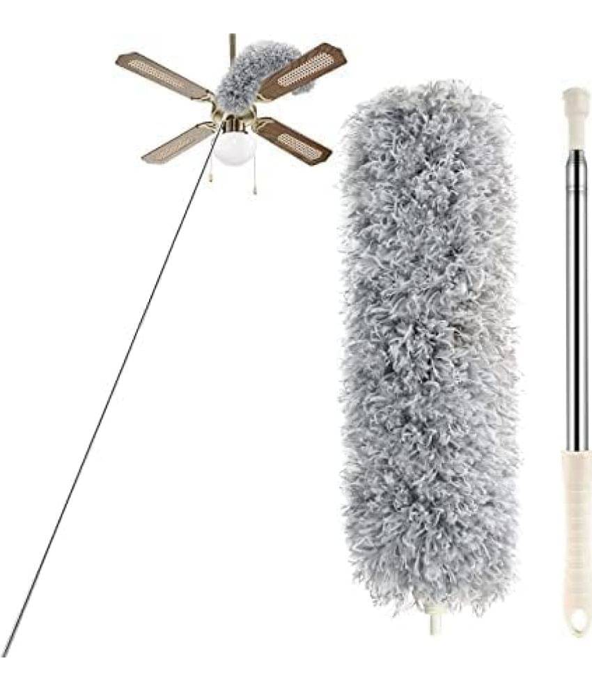     			Shopeleven Upgraded Long Handle Microfiber Feather Fan Ceiling Duster for Dust Cleaning with extendable Pole 100 Inch with Anti Scratch Bendable Brush for Cleaning High roof Cobweb Stick | Grey