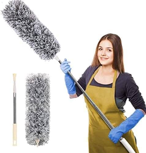     			Shopeleven Microfiber Feather Duster Bendable & Extendable Fan Cleaning Duster with 100 inches Expandable Pole Handle Washable Duster for High Ceiling Fans,Window Blinds, Furniture