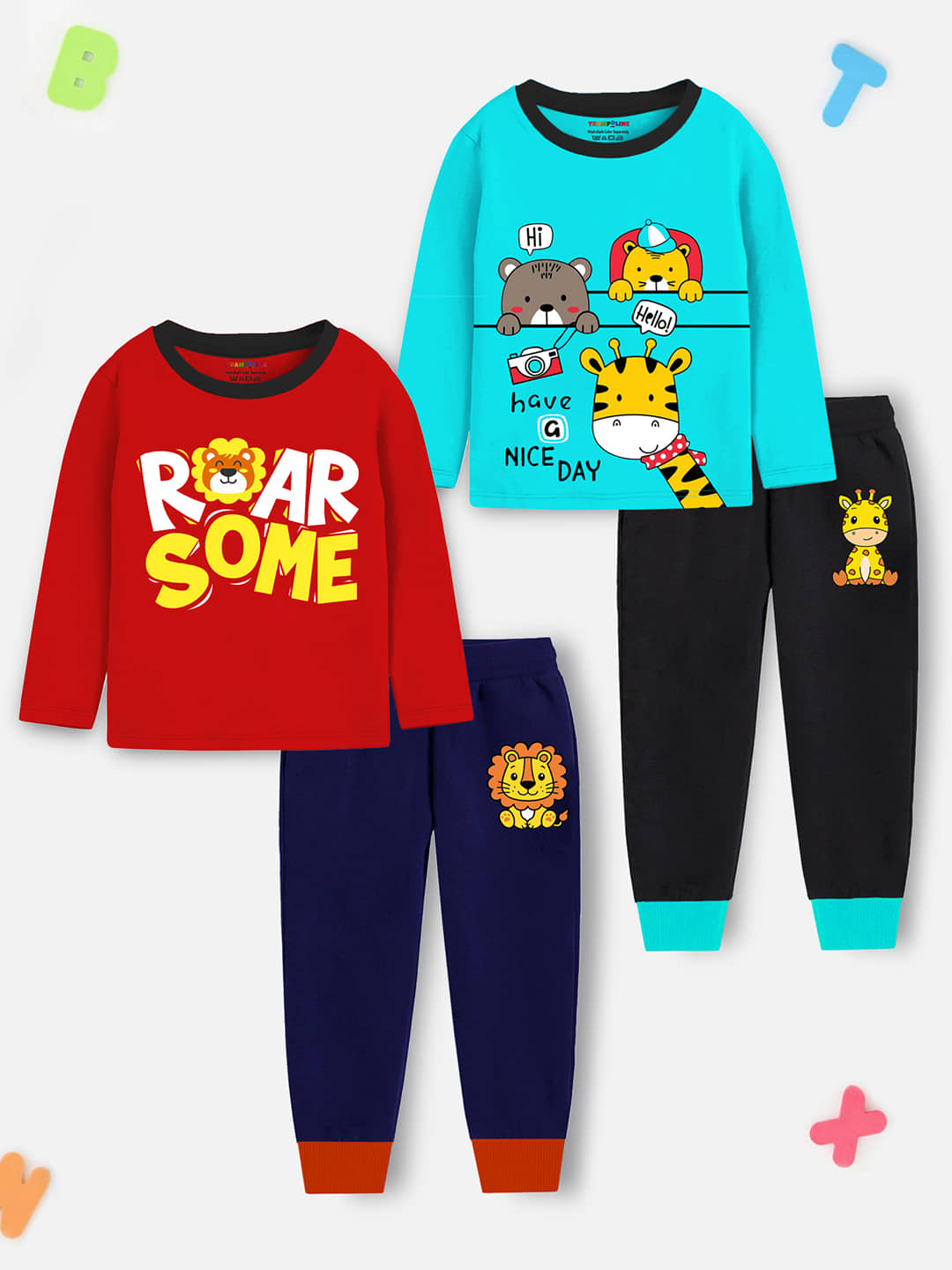 Trampoline Pack of 2 Boys Cotton Blend Nightsuit Set ( Multicolor ) - Nightwear & Loungewear | Buy online on ZillyBuy