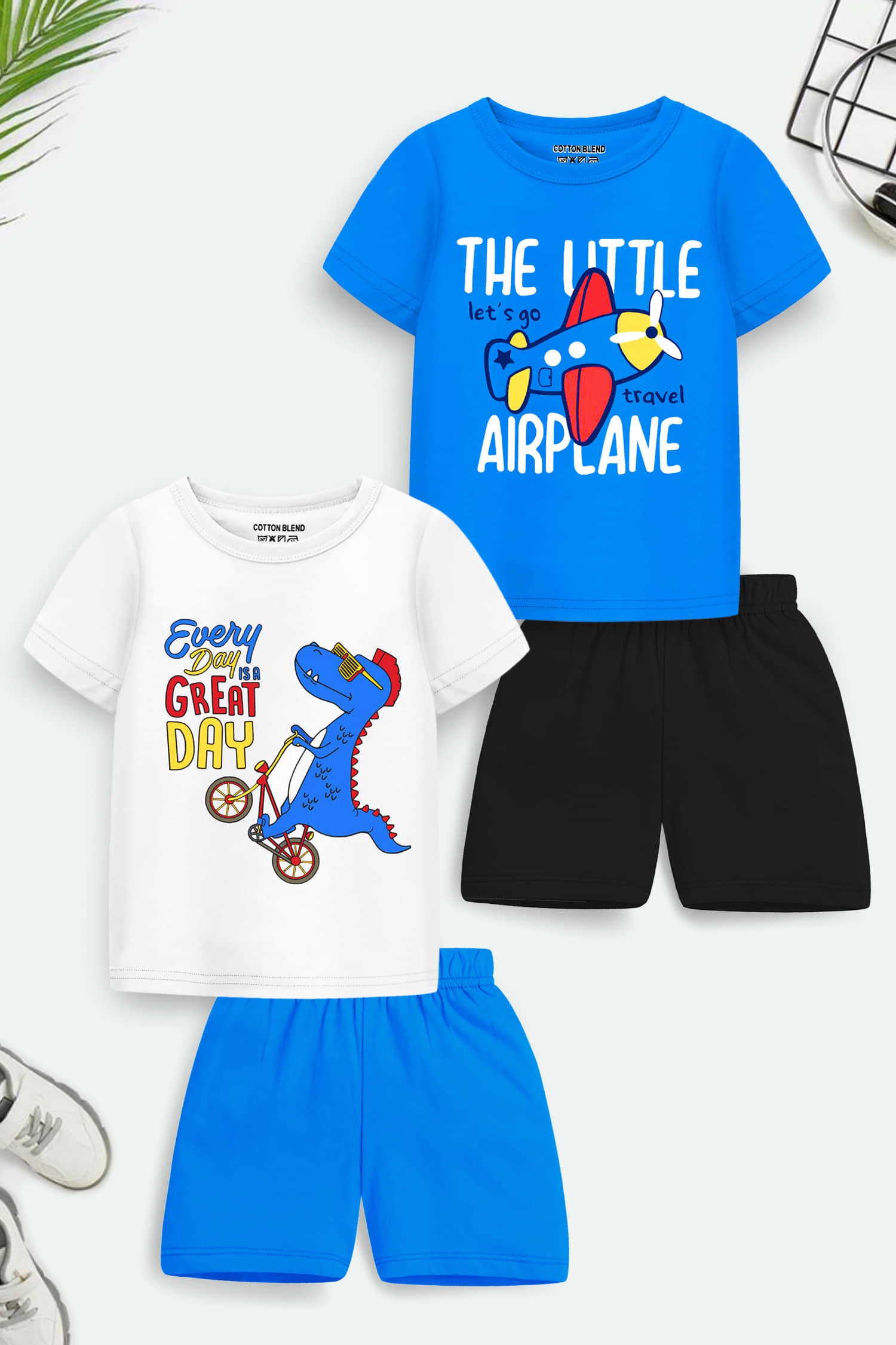 Trampoline Pack of 2 Boys Cotton Blend T-Shirt & Shorts Set ( Multicolor 3 )