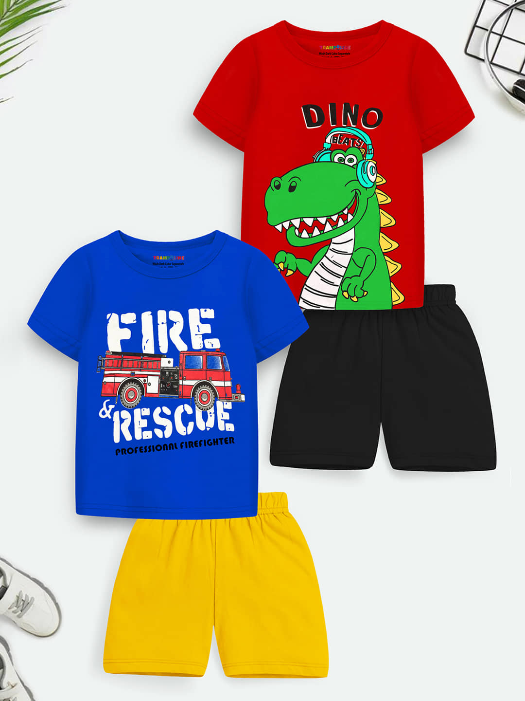 Trampoline Pack of 2 Boys Cotton Blend T-Shirt & Shorts Set ( Multicolor 2 )
