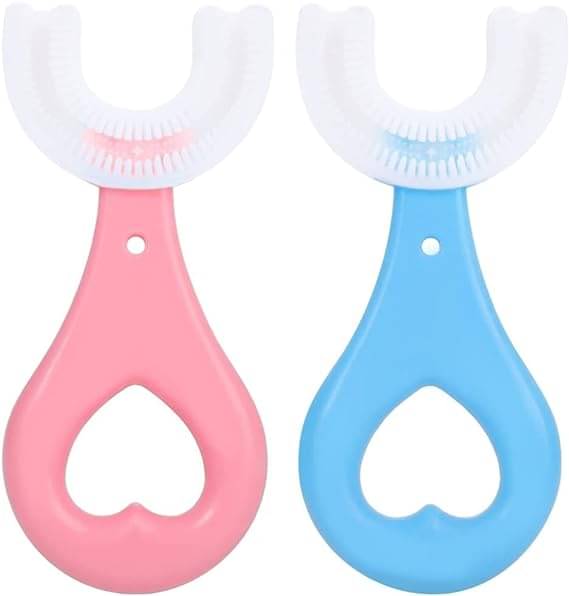     			U Shaped Toothbrush for Kids Manual Whitening Toothbrush,Silicone Brush Head for Kids Children Infant Toothbrush For 2-6 Years  Multicolor, Pack of 2