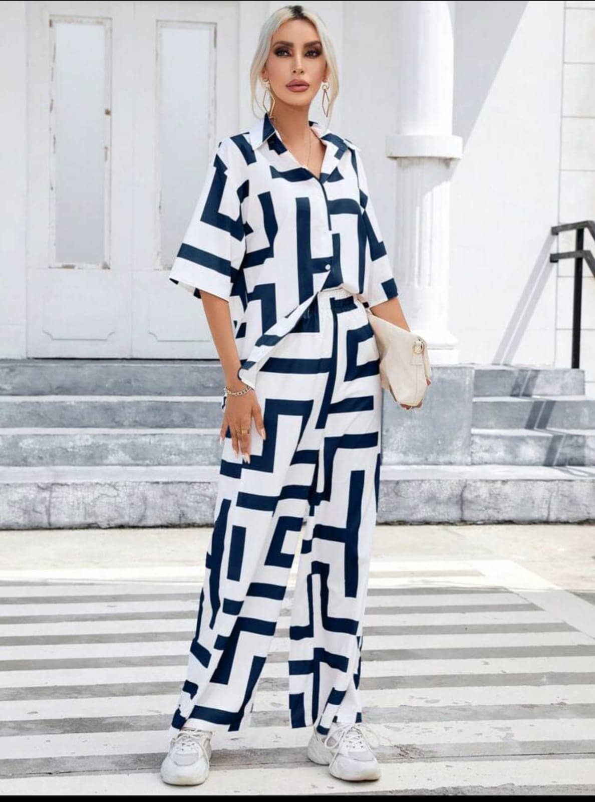 gufrina Women Printed Shirt With Trousers Co-Ord Set ( Blue )
