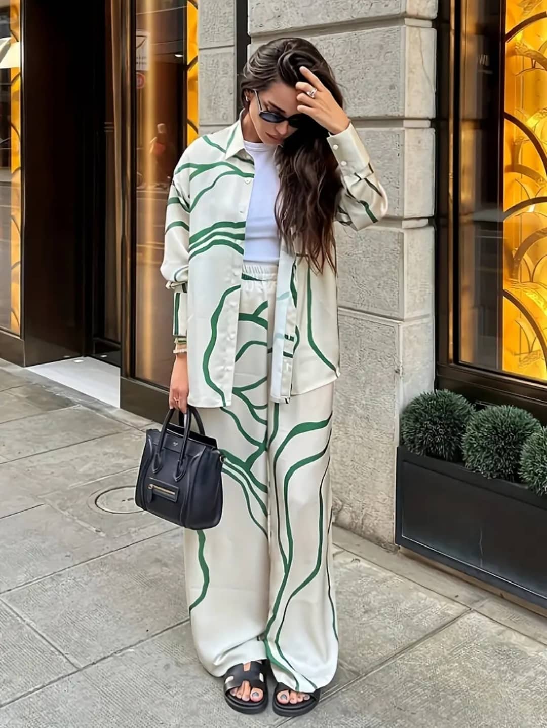 gufrina Women Printed Shirt With Trousers Co-Ord Set ( Off White )