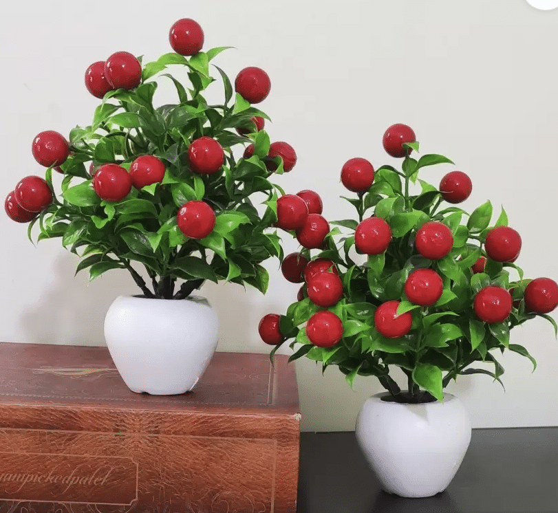     			zonezer - Red Cherry Blossom Artificial Flowers With Pot ( Pack of 2 )