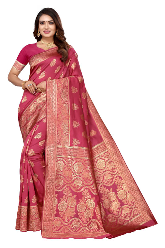     			Aadvika Banarasi Silk Printed Saree With Unstitched Blouse Piece ( Peach )