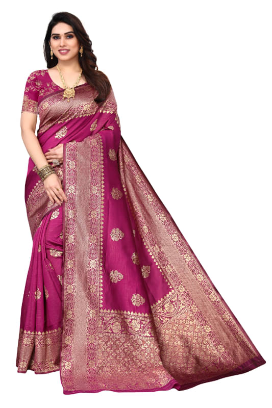     			Aadvika Banarasi Silk Printed Saree With Unstitched Blouse Piece ( Purple )