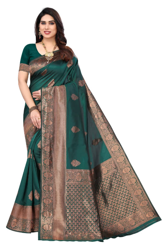 Aadvika Banarasi Silk Printed Saree With Unstitched Blouse Piece ( Green ) Aadvika Banarasi Silk Printed Saree With Unstitched Blouse Piece ( Green )