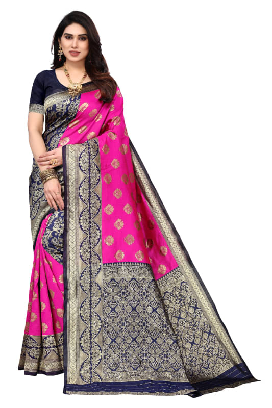     			Aadvika Banarasi Silk Printed Saree With Unstitched Blouse Piece ( Pink )