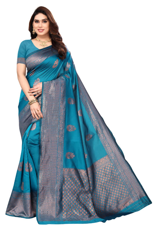 Aadvika Banarasi Silk Printed Saree With Unstitched Blouse Piece ( Multicolor ) - Sarees | Buy online on ZillyBuy