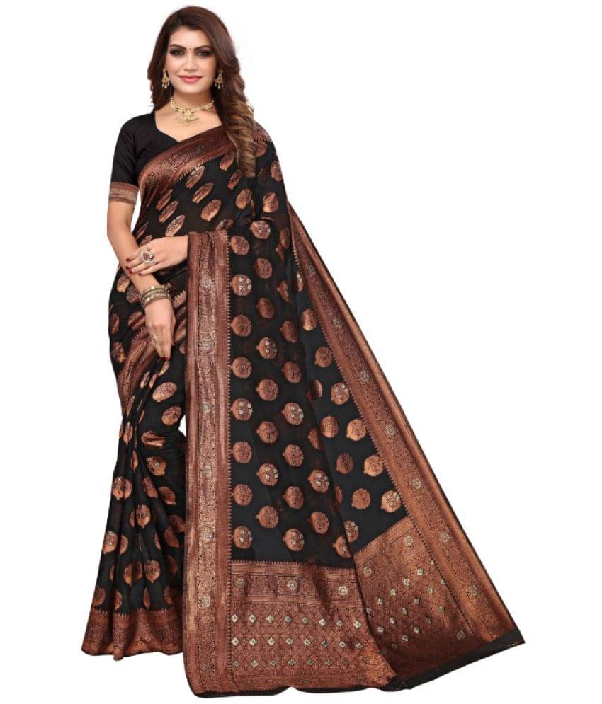 Aadvika Banarasi Silk Printed Saree With Unstitched Blouse Piece ( Black ) Aadvika Banarasi Silk Printed Saree With Unstitched Blouse Piece ( Black )
