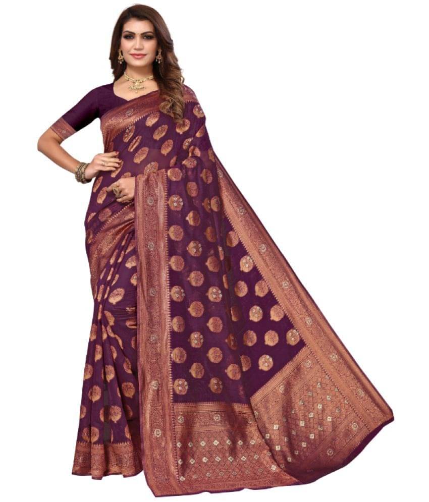     			Aadvika Banarasi Silk Printed Saree With Unstitched Blouse Piece ( Purple )