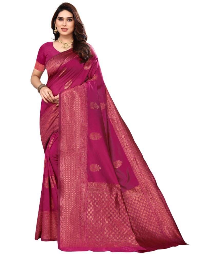 Aadvika Banarasi Silk Printed Saree With Unstitched Blouse Piece ( Pink ) Aadvika Banarasi Silk Printed Saree With Unstitched Blouse Piece ( Pink )
