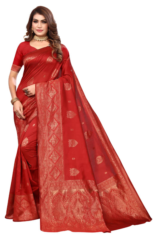     			Aadvika Banarasi Silk Printed Saree With Unstitched Blouse Piece ( Red )