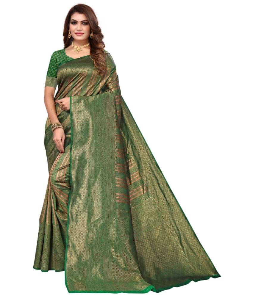 Aadvika Banarasi Silk Printed Saree With Unstitched Blouse Piece ( Green ) Aadvika Banarasi Silk Printed Saree With Unstitched Blouse Piece ( Green )