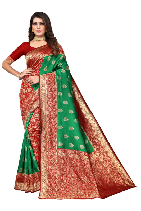 Aadvika Banarasi Silk Printed Saree With Unstitched Blouse Piece ( Green ) Aadvika Banarasi Silk Printed Saree With Unstitched Blouse Piece ( Green )