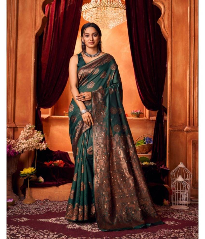     			Aadvika Banarasi Silk Printed Saree With Unstitched Blouse Piece ( Green )