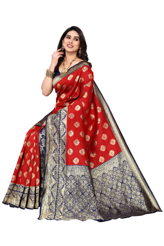 Aadvika Banarasi Silk Printed Saree With Unstitched Blouse Piece ( Red ) Aadvika Banarasi Silk Printed Saree With Unstitched Blouse Piece ( Red )