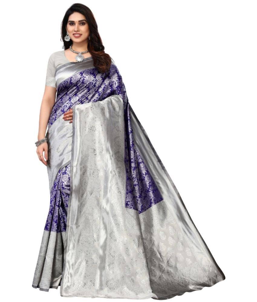 Aadvika Banarasi Silk Printed Saree With Unstitched Blouse Piece ( Silver ) Aadvika Banarasi Silk Printed Saree With Unstitched Blouse Piece ( Silver )