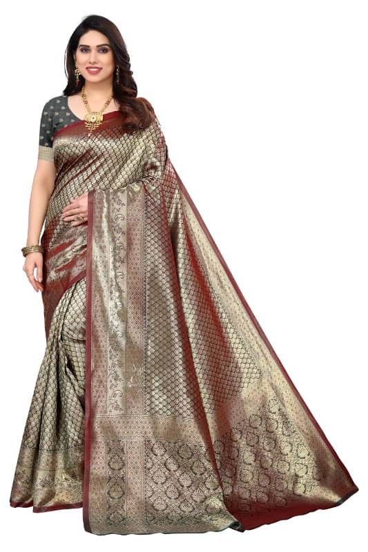 Aadvika Banarasi Silk Printed Saree With Unstitched Blouse Piece ( Multicolor ) Aadvika Banarasi Silk Printed Saree With Unstitched Blouse Piece ( Multicolor )