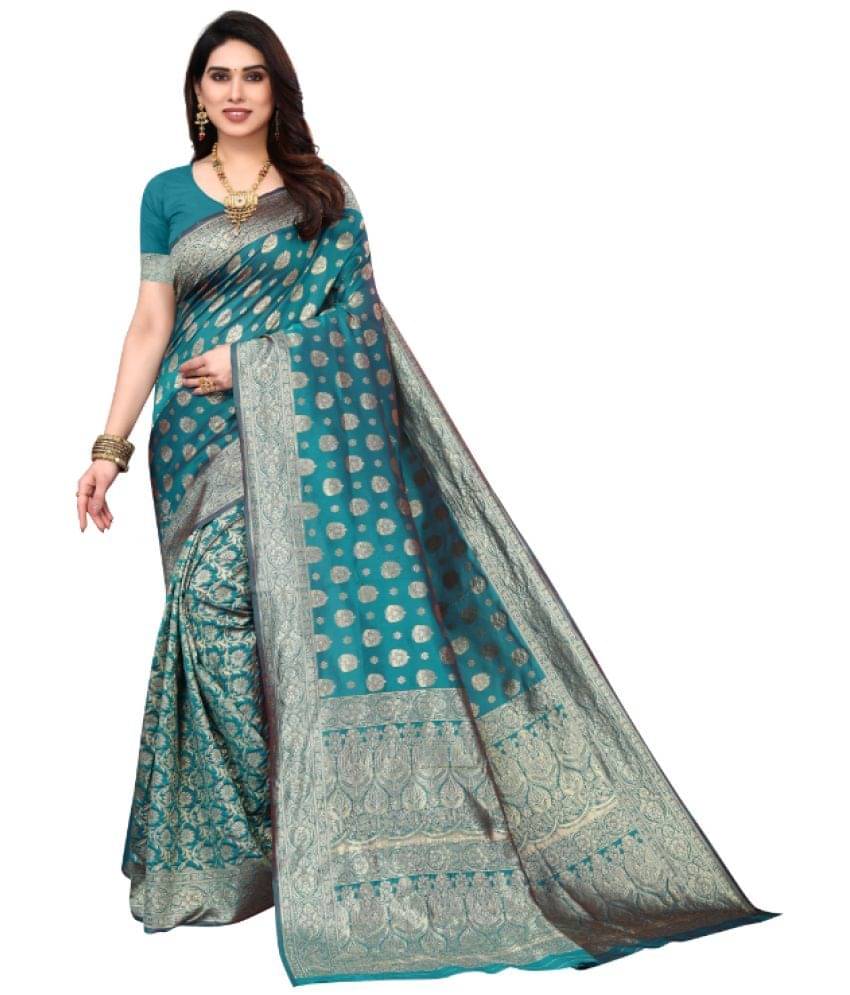 Aadvika Banarasi Silk Printed Saree With Unstitched Blouse Piece ( Blue ) Aadvika Banarasi Silk Printed Saree With Unstitched Blouse Piece ( Blue )